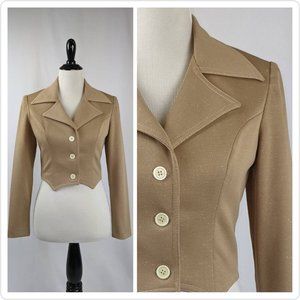 Vtg 1970s Women's Camel Blazer Top | Tan Bolero Cropped Jacket Top